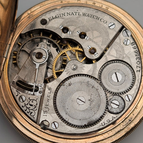 1913年 米国アンティーク エルジン 懐中時計 金張りハンターケース 動作良好